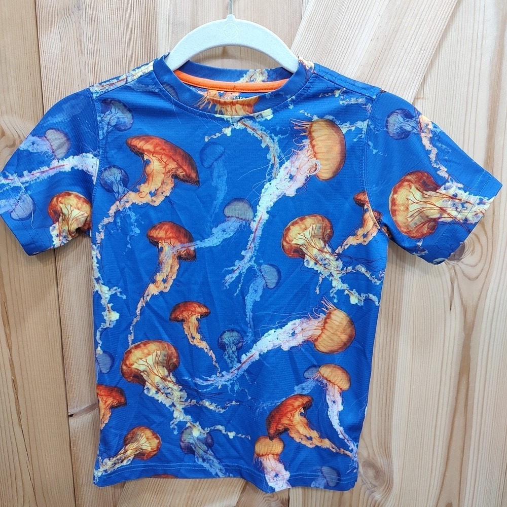 Reel Legends Rash Guard Swim Top‎ Sz 7  Vibrant Jellyfish Rip Stop Short Sleeve